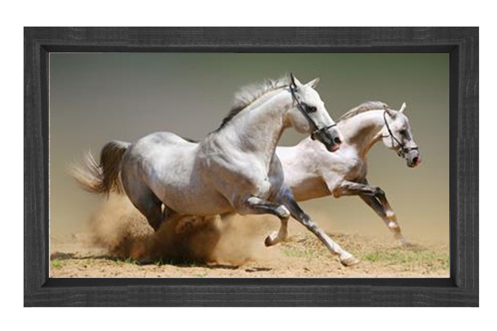 Koşan Atlar Tablosu Siyah Ahşap Çerçeve - 50x70