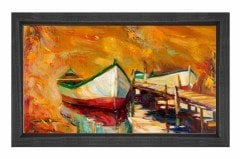 Gün Batımı Kayıkları Tablosu Siyah Ahşap Çerçeve - 70x100