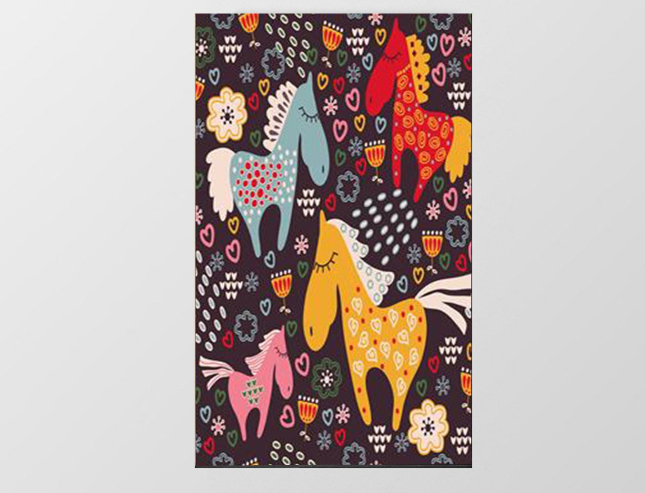 Renkli Çiçekli Atlar Tablosu Çerçevesiz - 50x70