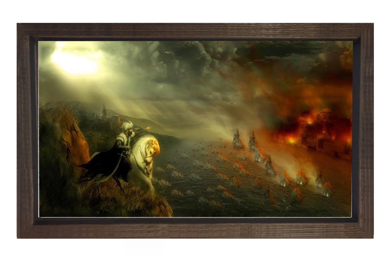 Fatih Sultan Mehmet Tablosu Kahverengi Ahşap Çerçeve - 50x90