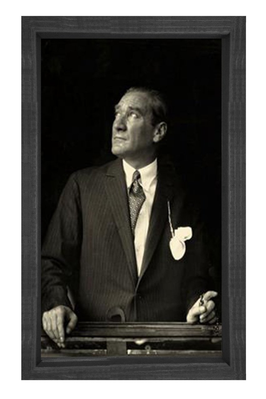 Atatürk Tablosu Siyah Ahşap - 50x90