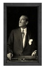 Atatürk Tablosu Siyah Ahşap - 50x90