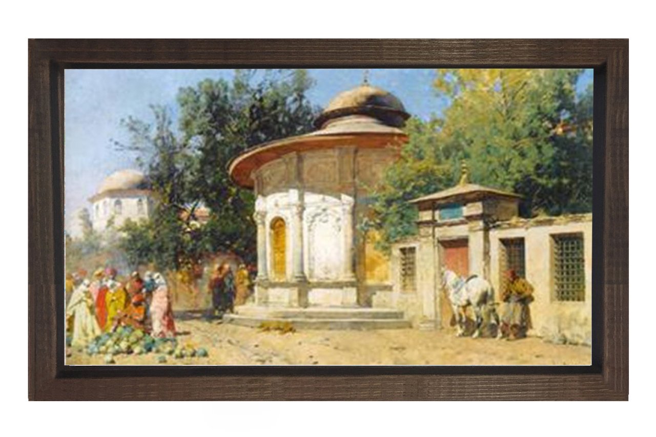 Cami Çeşmesi Tablosu Kahverengi Ahşap Çerçeve - 40x60