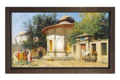 Cami Çeşmesi Tablosu Kahverengi Ahşap Çerçeve - 45x30