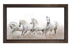 Beyaz Atlar Tablosu Kahverengi Ahşap Çerçeve - 40x60