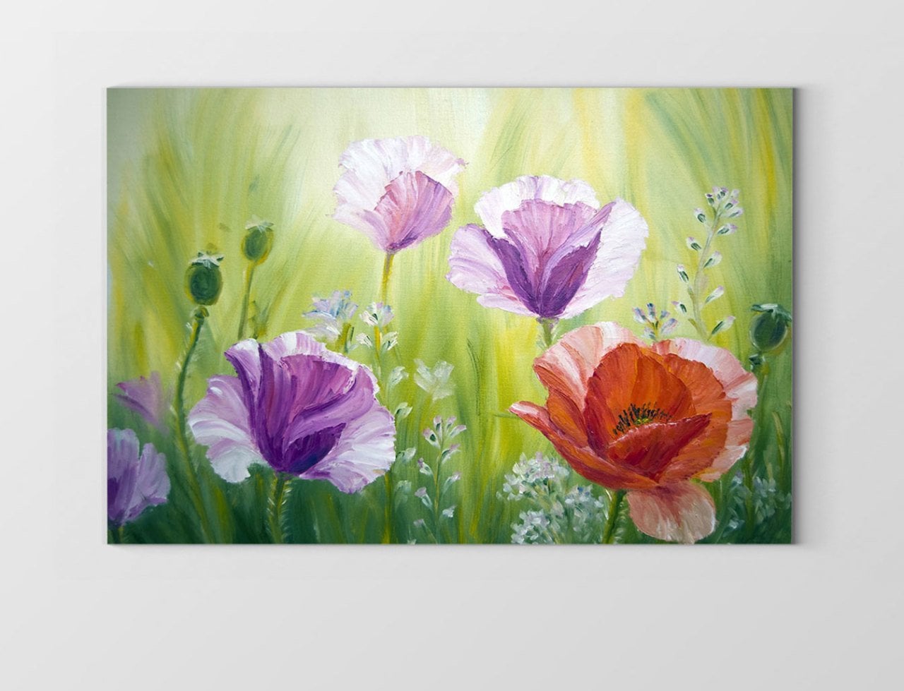 Kırmızı Mor Çiçekleri Tablosu Çerçevesiz - 50x90