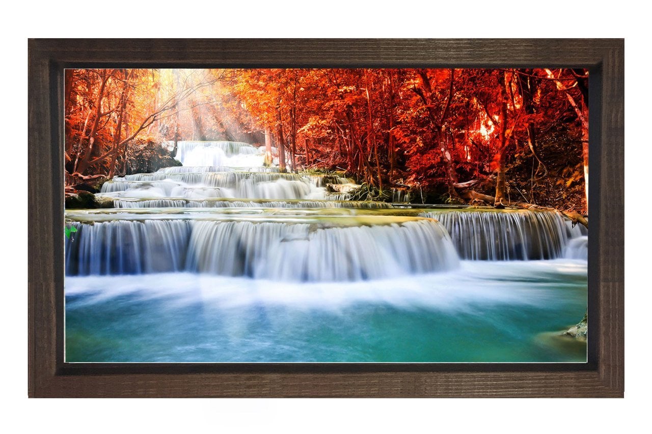 Kırmızılıklı Manzara Şelale Tablosu Kahverengi Ahşap Çerçeve - 40x60