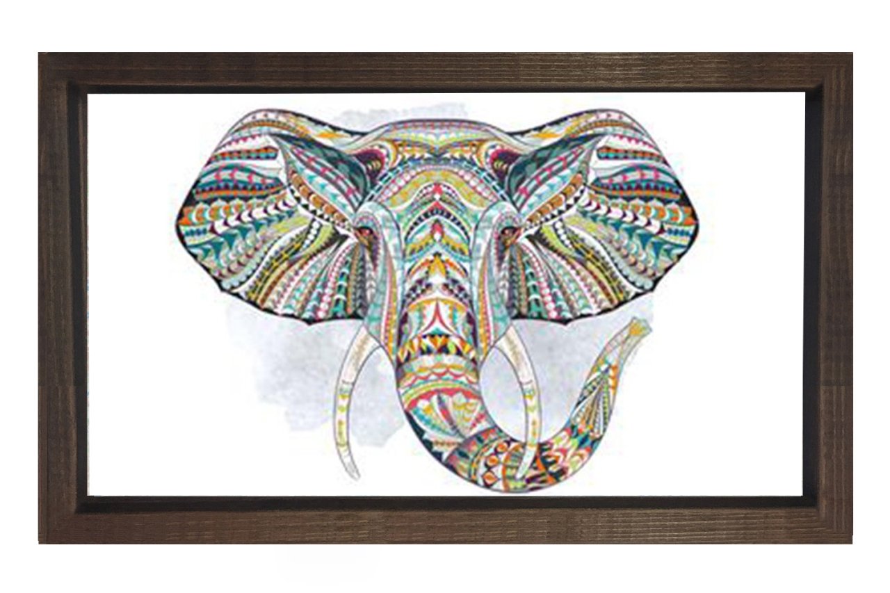 Fil  Motif Çizim Tablosu Kahverengi Ahşap Çerçeve - 40x60