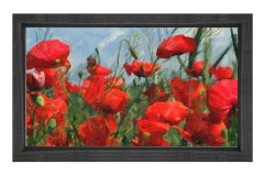 Kırmızı Gelincik Çiçekler Tablosu Siyah Ahşap Çerçeve - 50x70