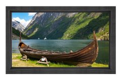 Sandal, Nehir ve Dağ Manzarası Tablosu Siyah Ahşap - 70x100