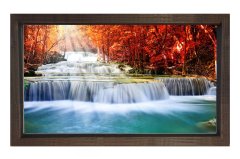 Kırmızılıklı Manzara Şelale Tablosu Kahverengi Ahşap Çerçeve - 50x90