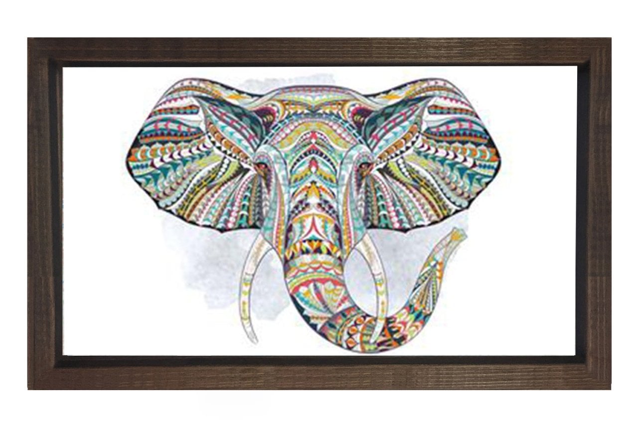 Fil  Motif Çizim Tablosu Kahverengi Ahşap Çerçeve - 50x70