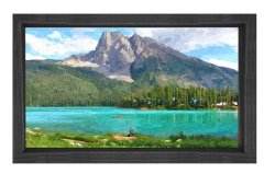 Yeşil Dağ Ve Ağaçlı Göl Tablosu Siyah Ahşap - 50x70