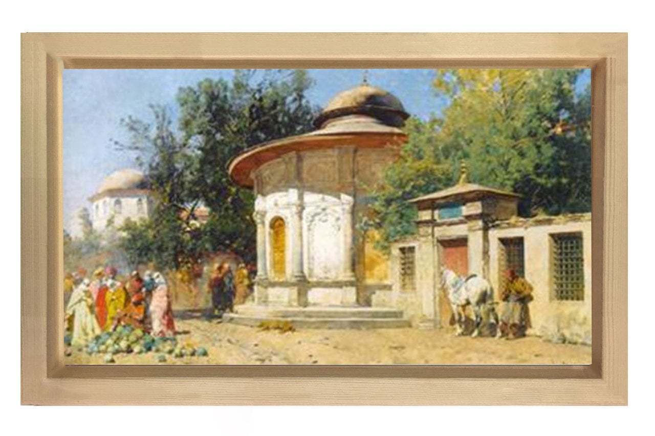 Cami Çeşmesi Tablosu Naturel Ahşap Çerçeve - 100x150