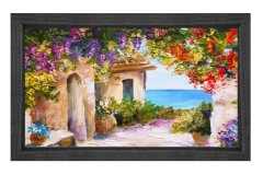Çiçekli Ev Manzarası  Tablosu Siyah Ahşap - 40x60