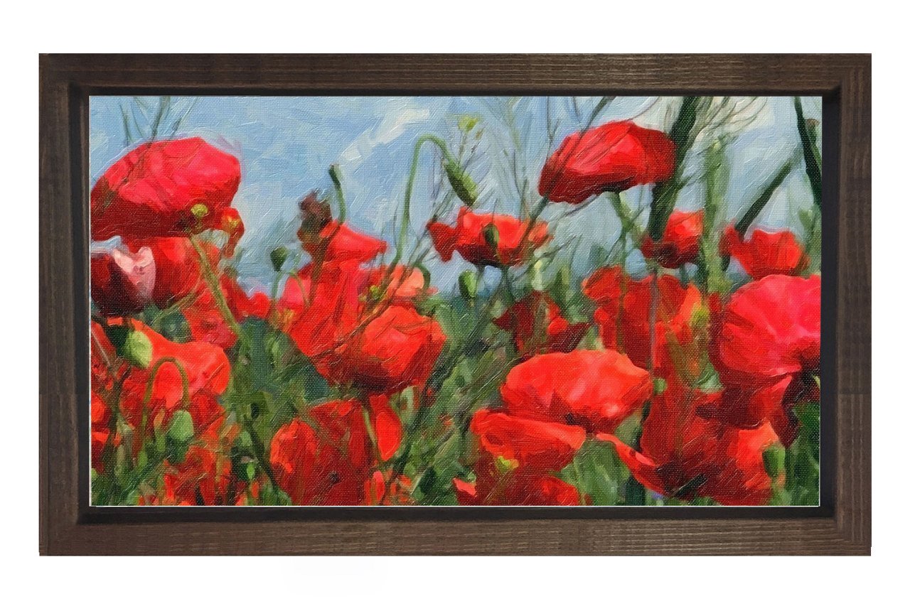 Kırmızı Gelincik Çiçekler Tablosu Kahverengi Ahşap Çerçeve - 100x200
