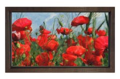 Kırmızı Gelincik Çiçekler Tablosu Kahverengi Ahşap Çerçeve - 100x200