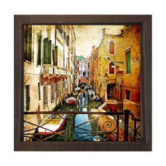 Venedik  Balkonu Tablosu Kahverengi Ahşap Çerçeve - 70x70