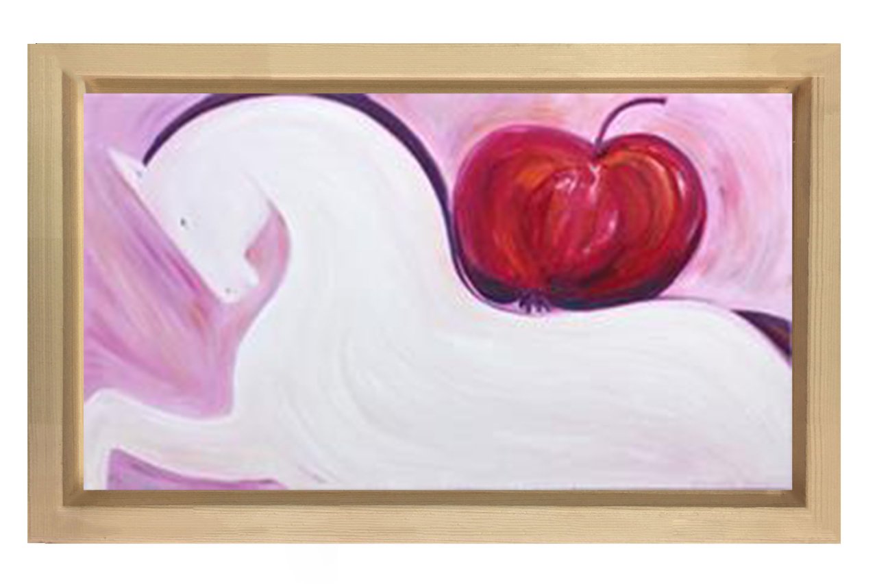 Soyut Elma Atı Tablosu Naturel Ahşap Çerçeve - 40x60