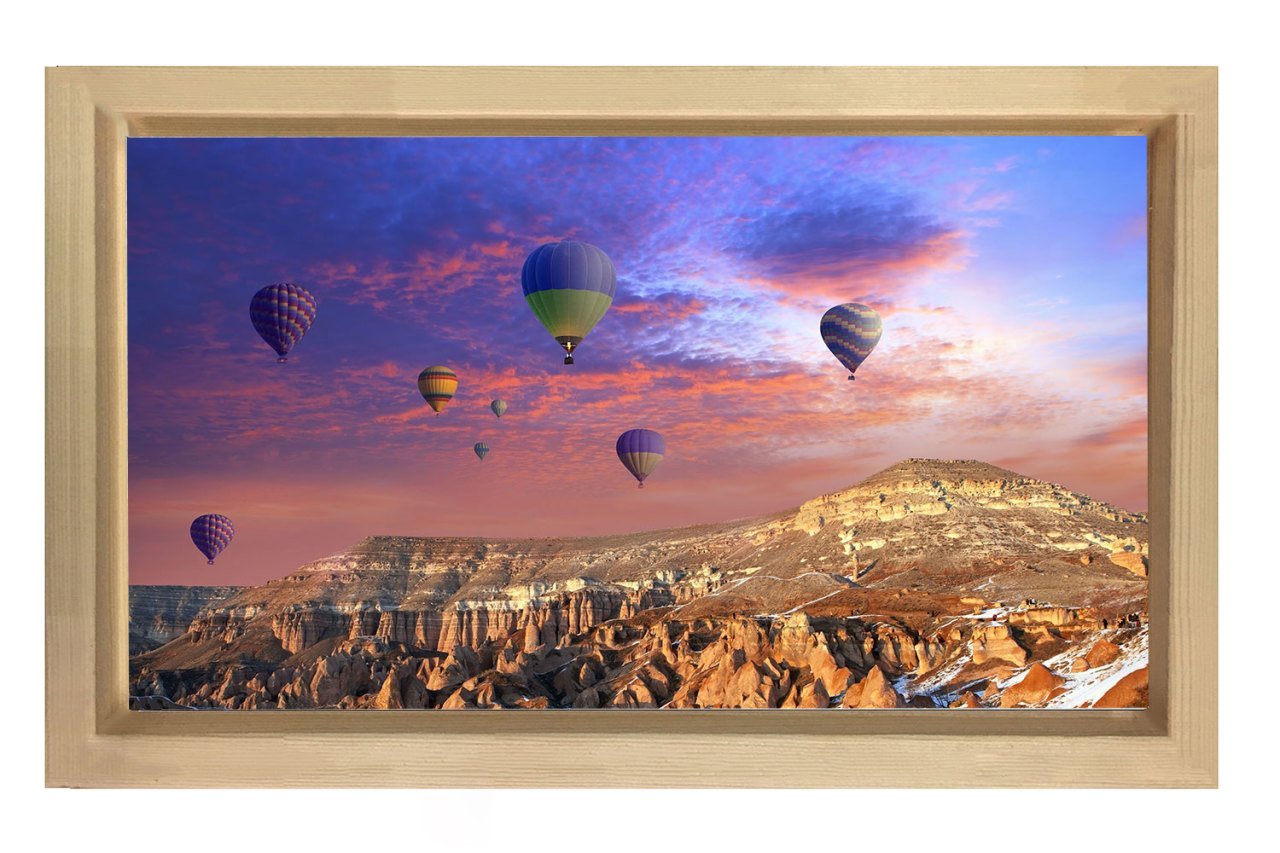 Balon Manzarası Tablosu Naturel Ahşap Çerçeve - 50x90