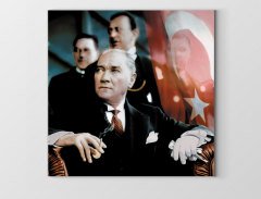 Atatürk Ve Bayrak Tablosu Çerçevesiz - 70x70