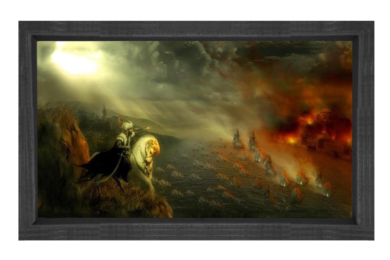 Fatih Sultan Mehmet Tablosu Siyah Ahşap Çerçeve - 100x200