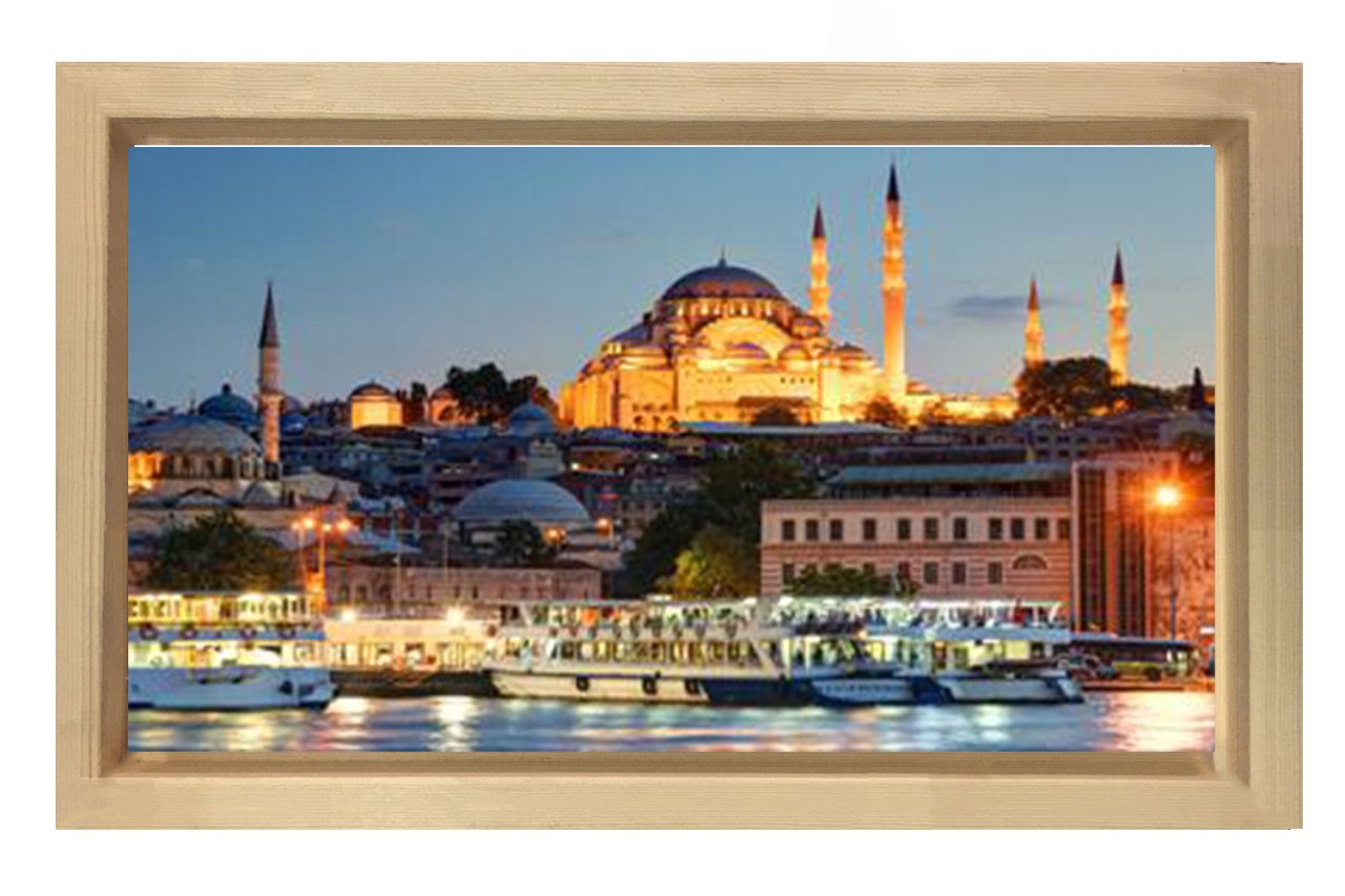 İstanbul ve Gece Tablosu Naturel Ahşap Çerçeve - 100x150