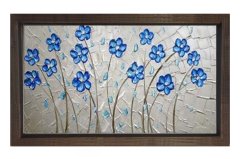 Mavi Menekşeler Tablosu Kahverengi Ahşap - 40x60