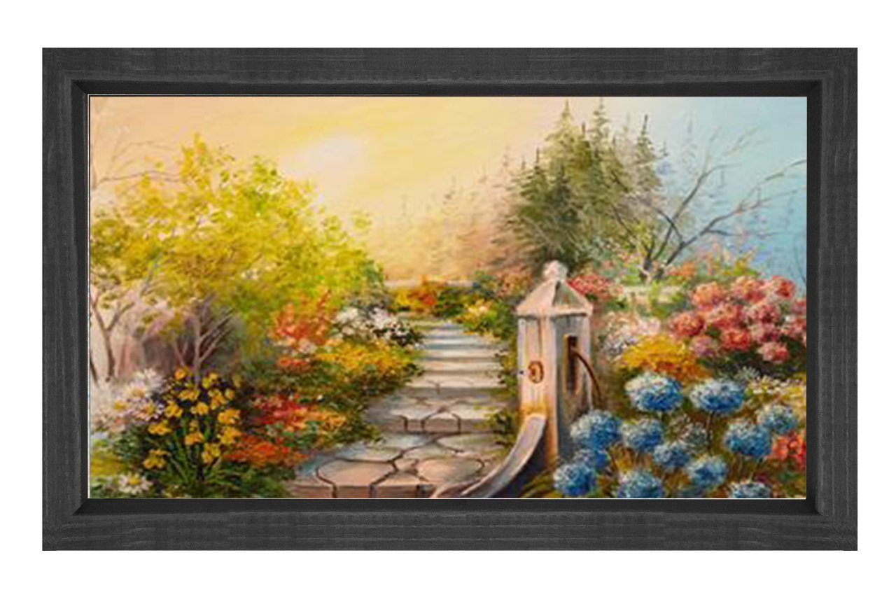 Çiçekler Merdiven Tablosu Siyah Ahşap - 50x70