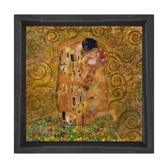 The Kiss Tablosu Siyah Ahşap Çerçeve - 60x60