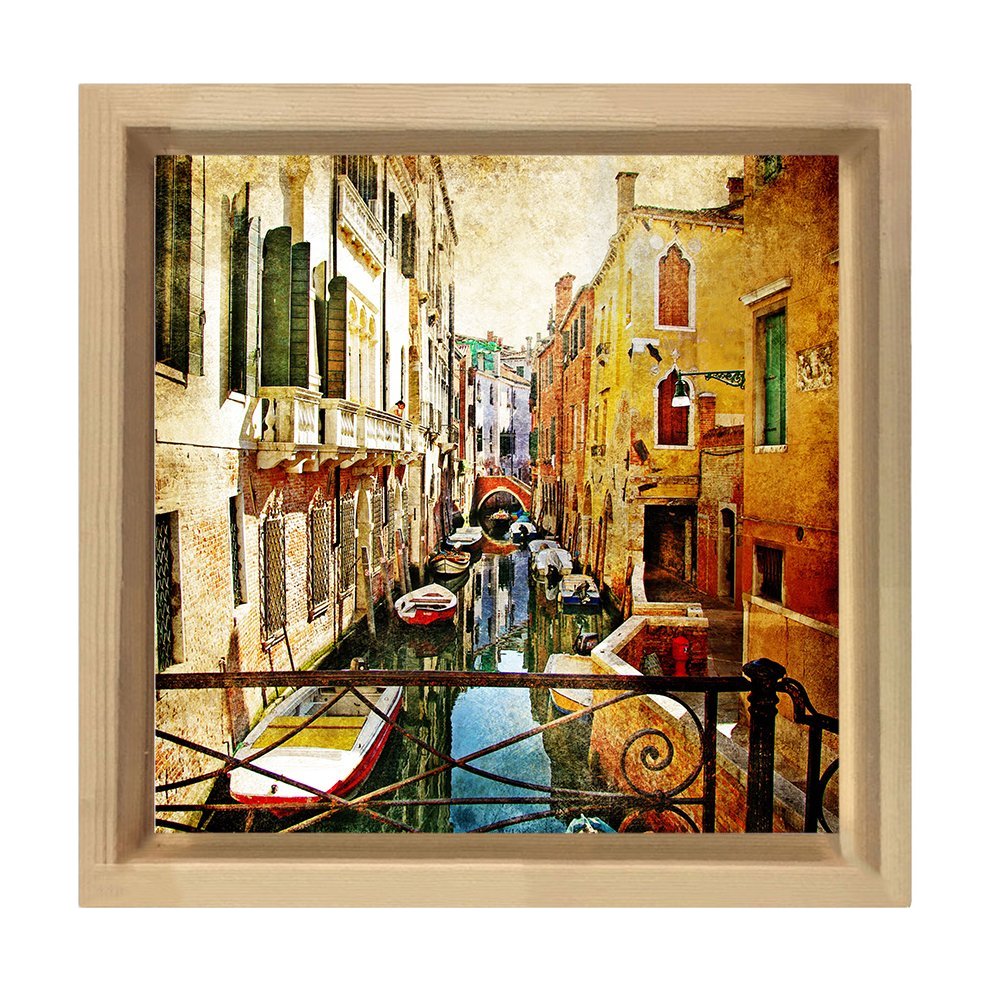 Venedik  Balkonu Tablosu Naturel Ahşap Çerçeve - 40x40