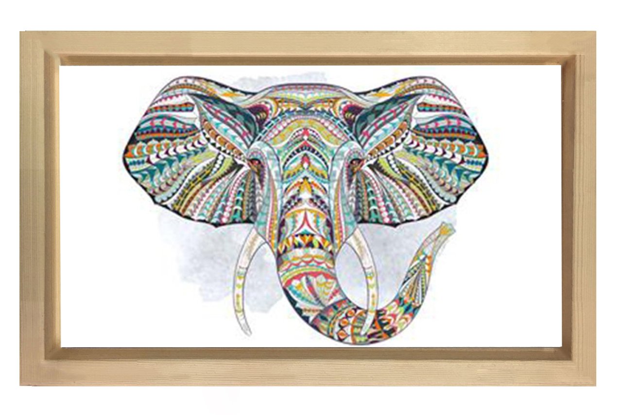 Fil  Motif Çizim Tablosu Naturel Ahşap Çerçeve - 50x70