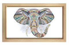 Fil  Motif Çizim Tablosu Naturel Ahşap Çerçeve - 50x70