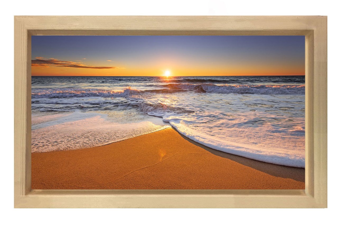 Kumsal ve Güneş Batımı Tablosu Naturel Ahşap - 100x200
