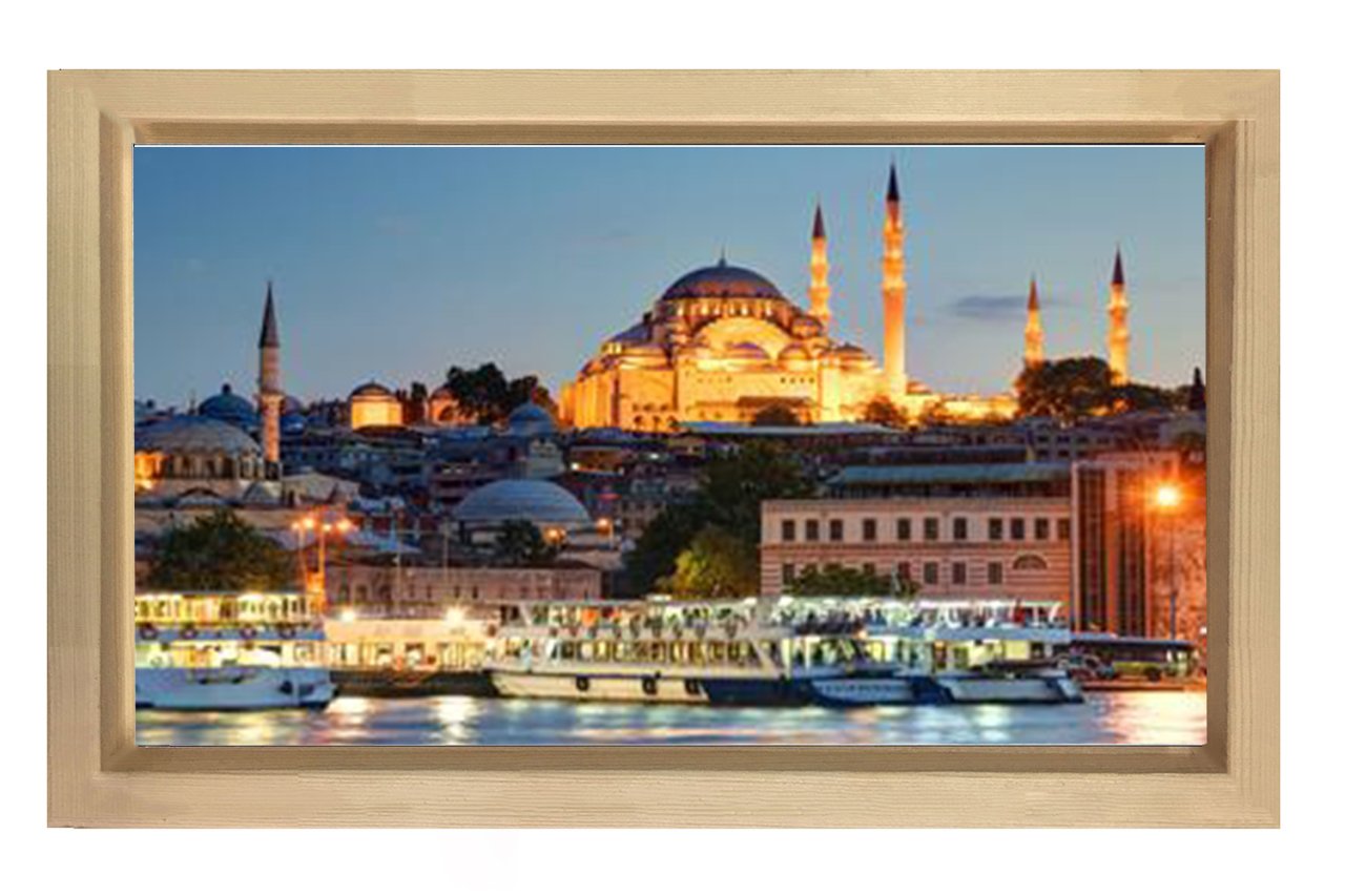 İstanbul ve Gece Tablosu Naturel Ahşap Çerçeve - 50x70