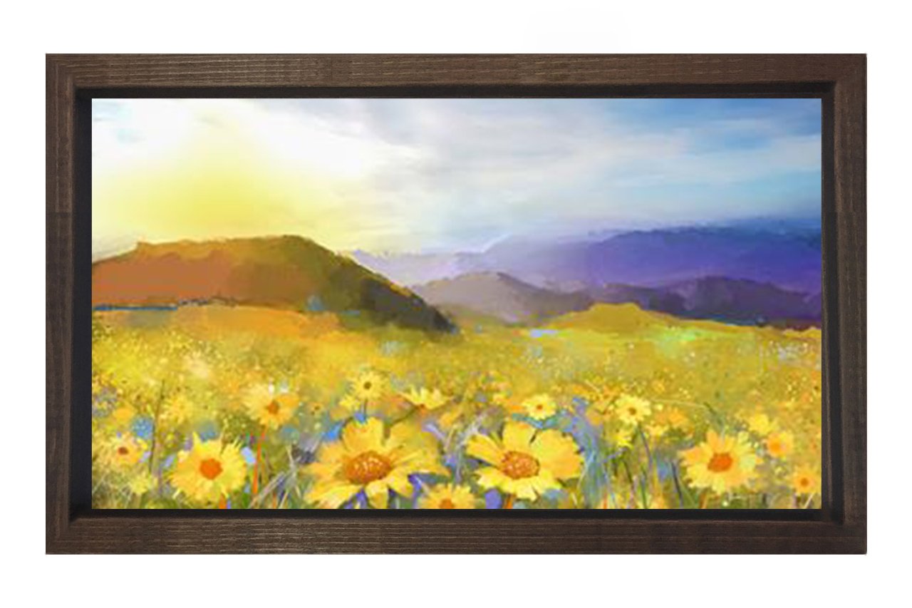 Sarı Papatya Manzarası Tablosu Kahverengi Ahşap - 40x60