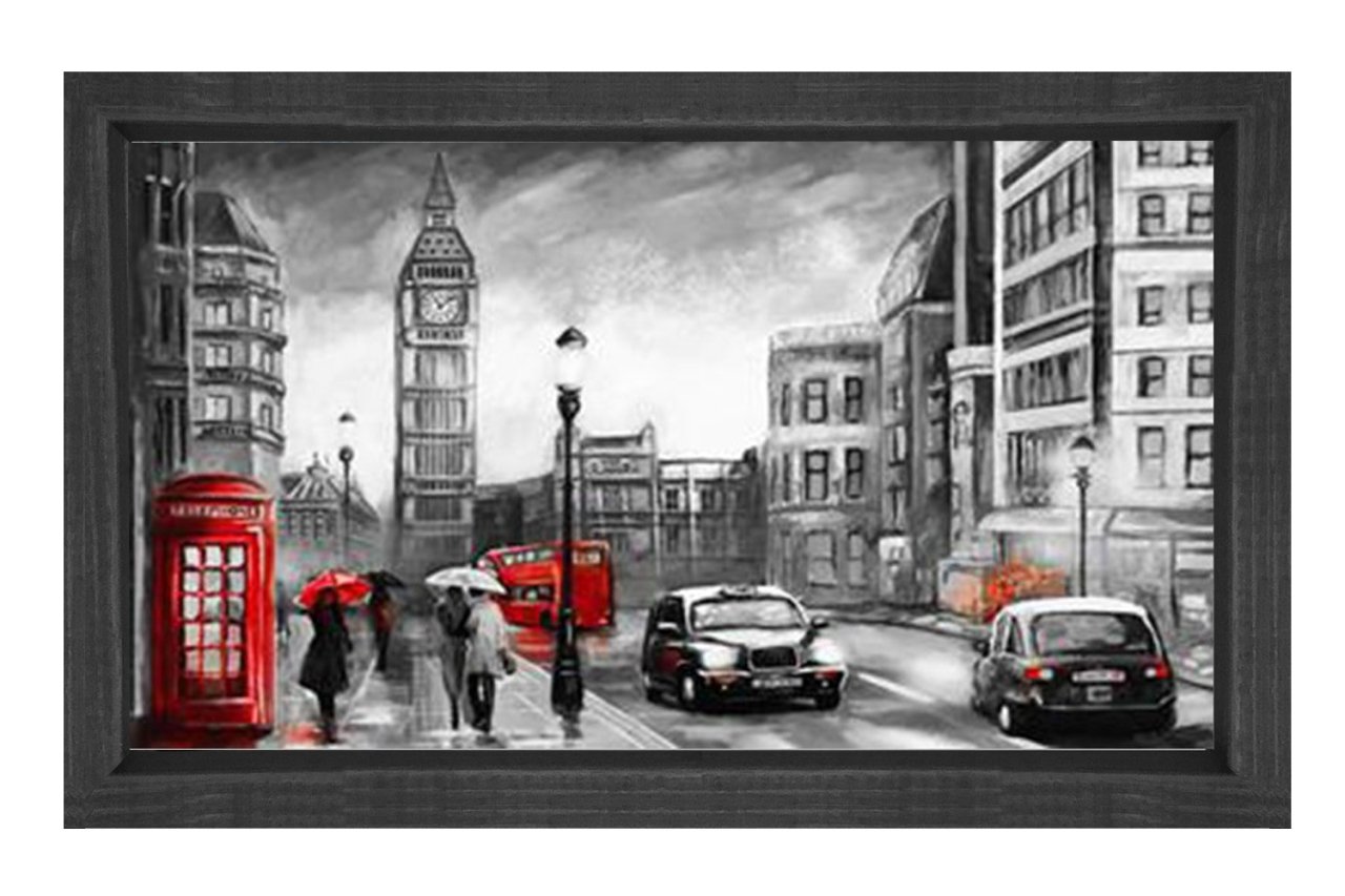 Londra Tablosu Siyah Ahşap - 50x70