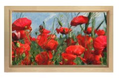Kırmızı Gelincik Çiçekler Tablosu Naturel Ahşap Çerçeve - 100x200