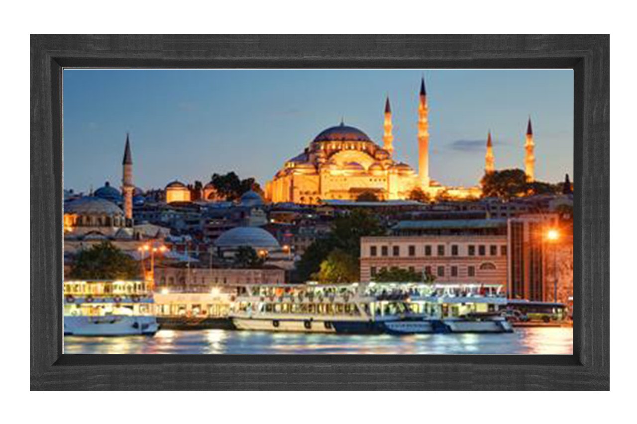 İstanbul ve Gece Tablosu Siyah Ahşap Çerçeve - 100x150