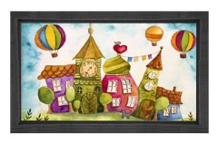 Balonlar ve Masal Evler Tablosu Siyah Ahşap Çerçeve - 45x30