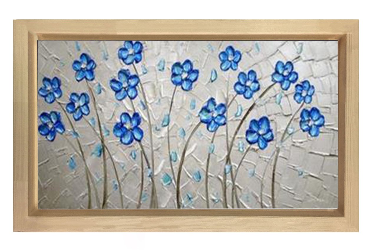 Mavi Menekşeler Tablosu Naturel Ahşap - 40x60