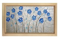 Mavi Menekşeler Tablosu Naturel Ahşap - 40x60