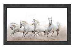 Beyaz Atlar Tablosu Siyah Ahşap Çerçeve - 45x30