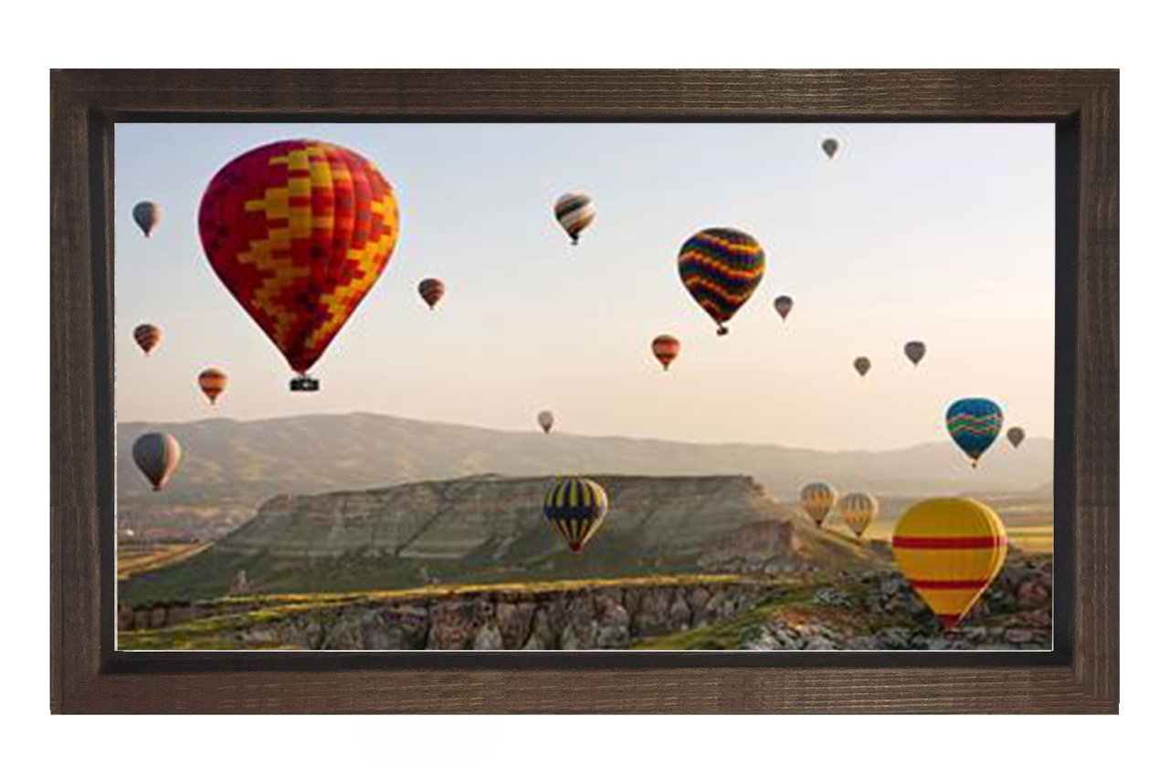 Uçan Balon Manzarası Tablosu Kahverengi Ahşap Çerçeve - 100x200