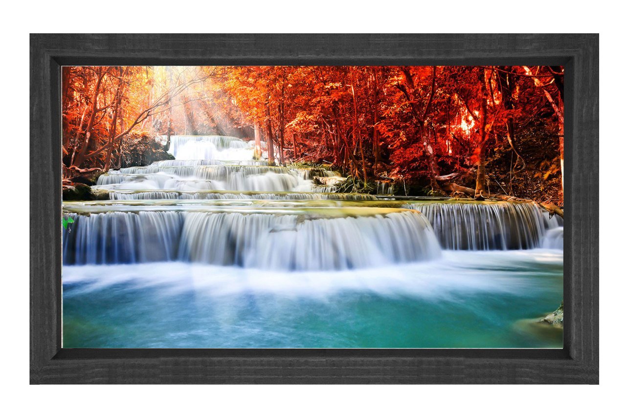 Kırmızılıklı Manzara Şelale Tablosu Siyah Ahşap Çerçeve - 50x70