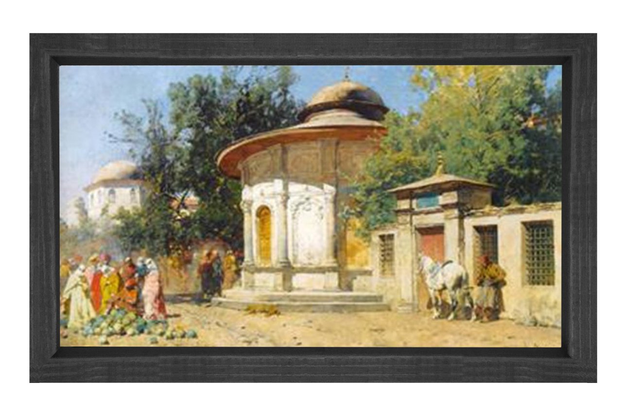 Cami Çeşmesi Tablosu Siyah Ahşap Çerçeve - 70x100