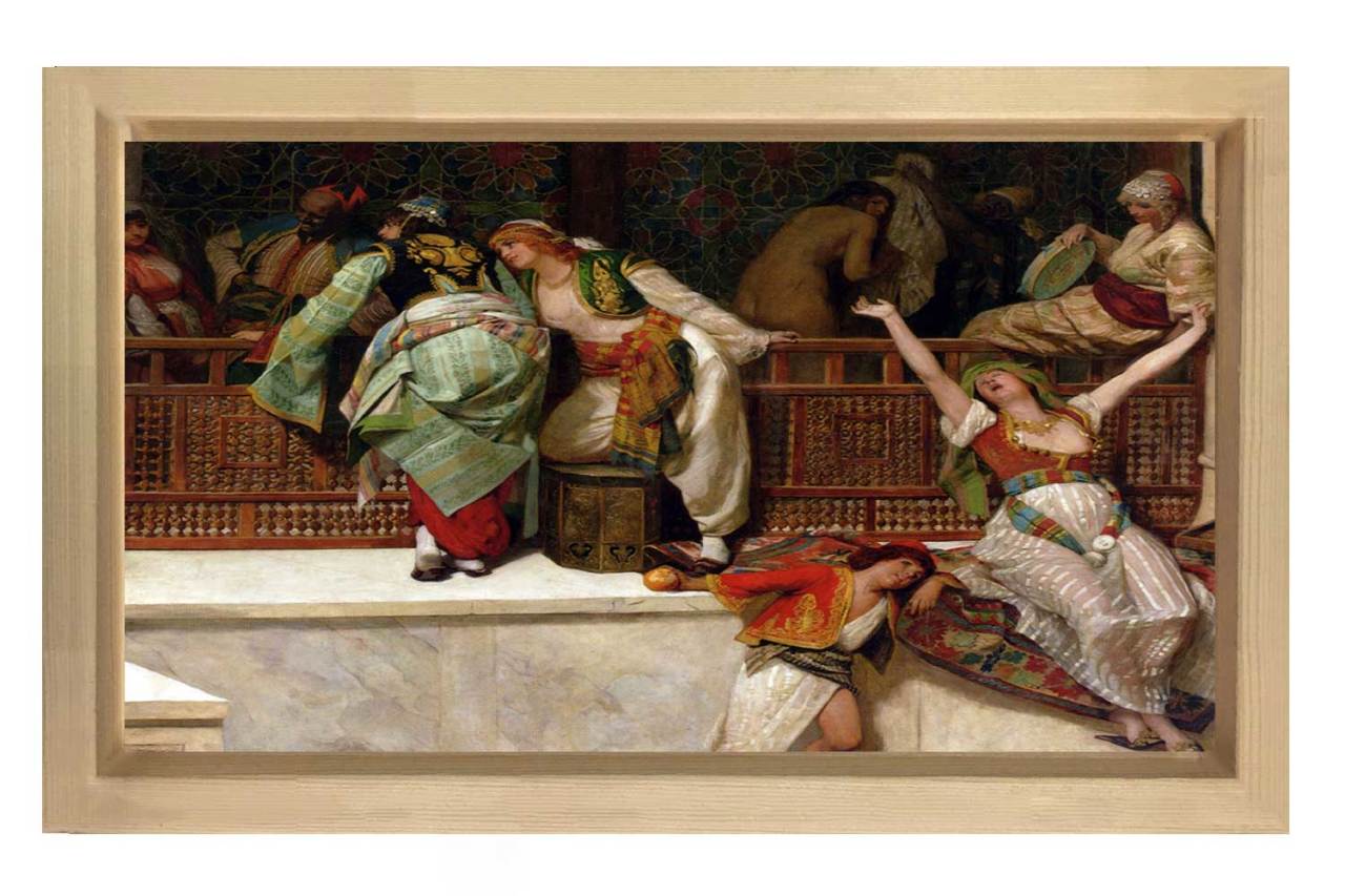 Kadınlı Eğlence Tablosu Naturel Ahşap Çerçeve - 50x90