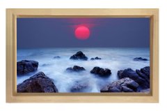 Kızıl Güneş Dalgalı Taş Tablosu Naturel Ahşap Çerçeve - 45x30