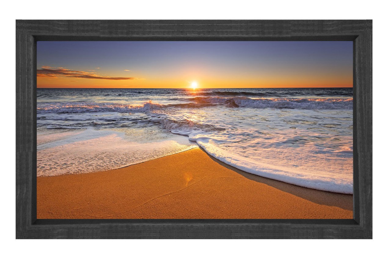 Kumsal ve Güneş Batımı Tablosu Siyah Ahşap - 100x150