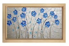 Mavi Menekşeler Tablosu Naturel Ahşap - 50x90